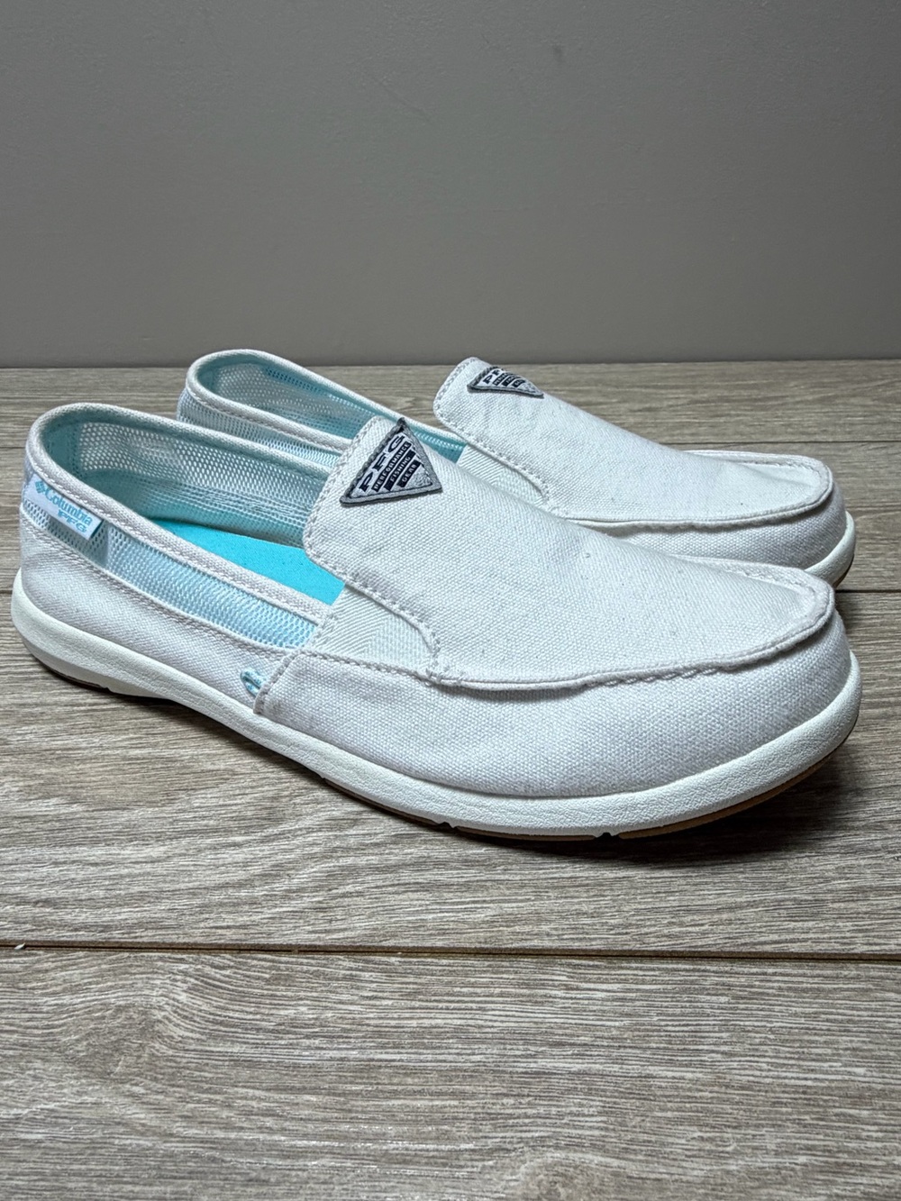 Columbia Delray II Slip PFG White With Light Blue Mesh Boat Shoes Size 8.5 NWOT